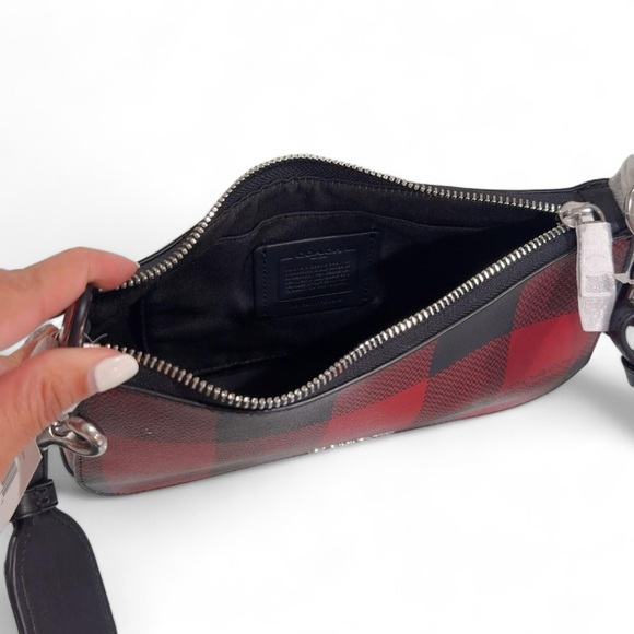 COACH Jes Baguette With Buffalo Plaid Purse Crossbody Bag Red/Black - Picture 8 of 13